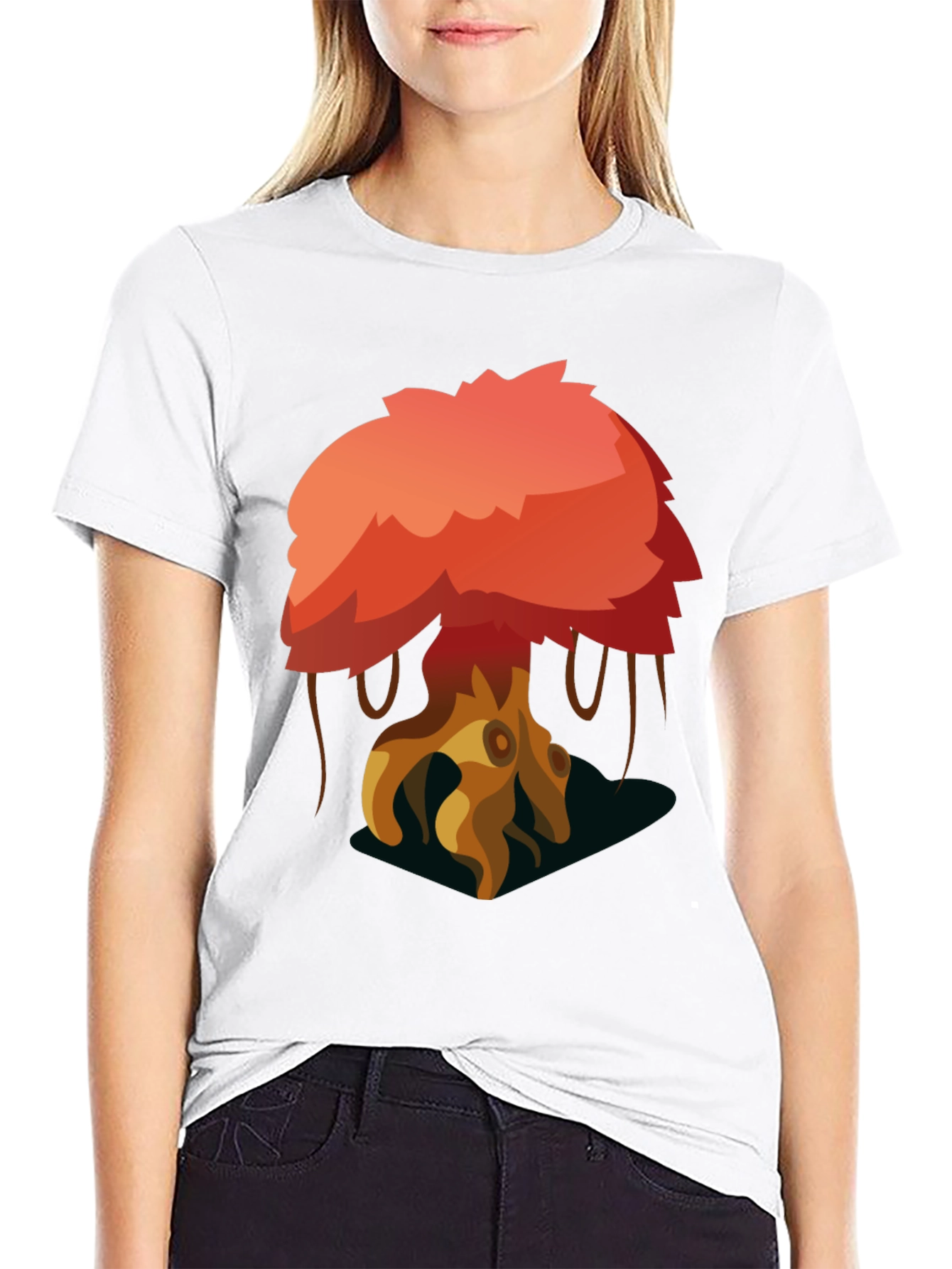 Cartoon Tree Graphic Black T-Shirt
