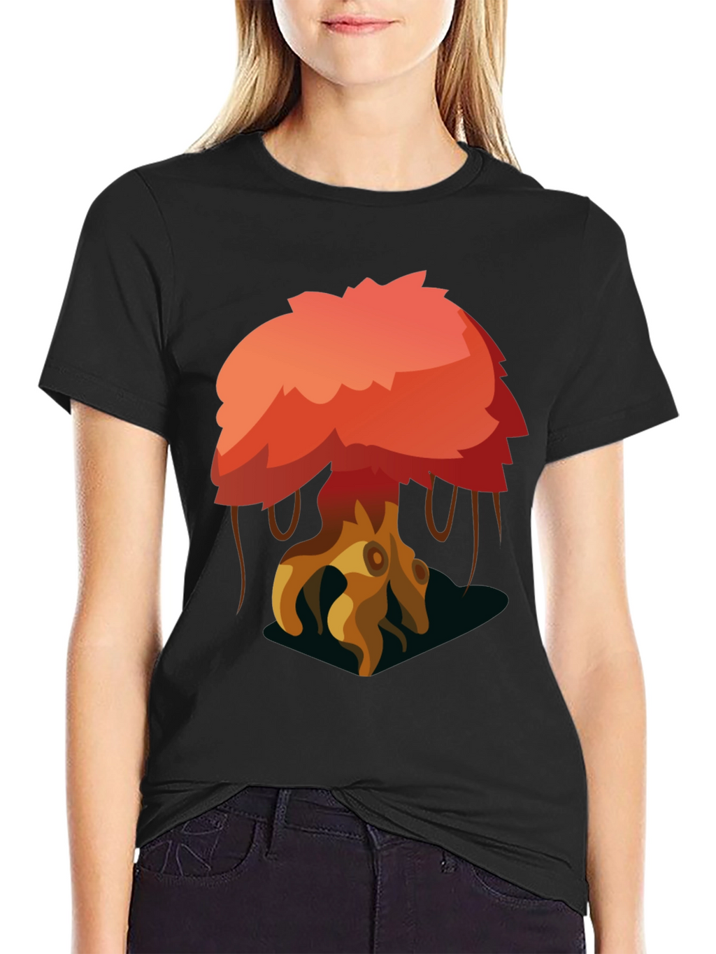 Cartoon Tree Graphic Black T-Shirt