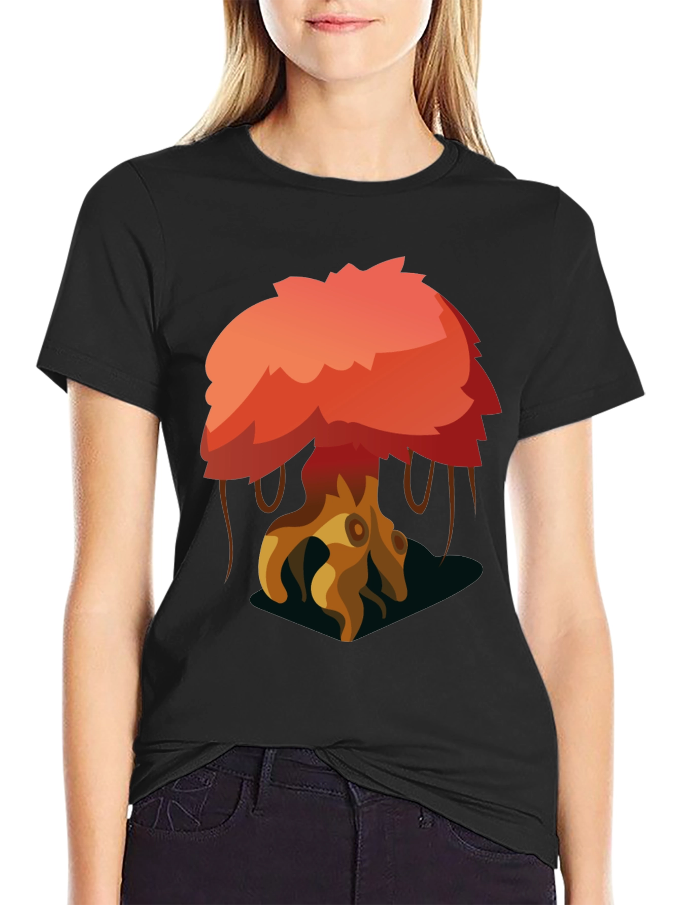 Cartoon Tree Graphic Black T-Shirt