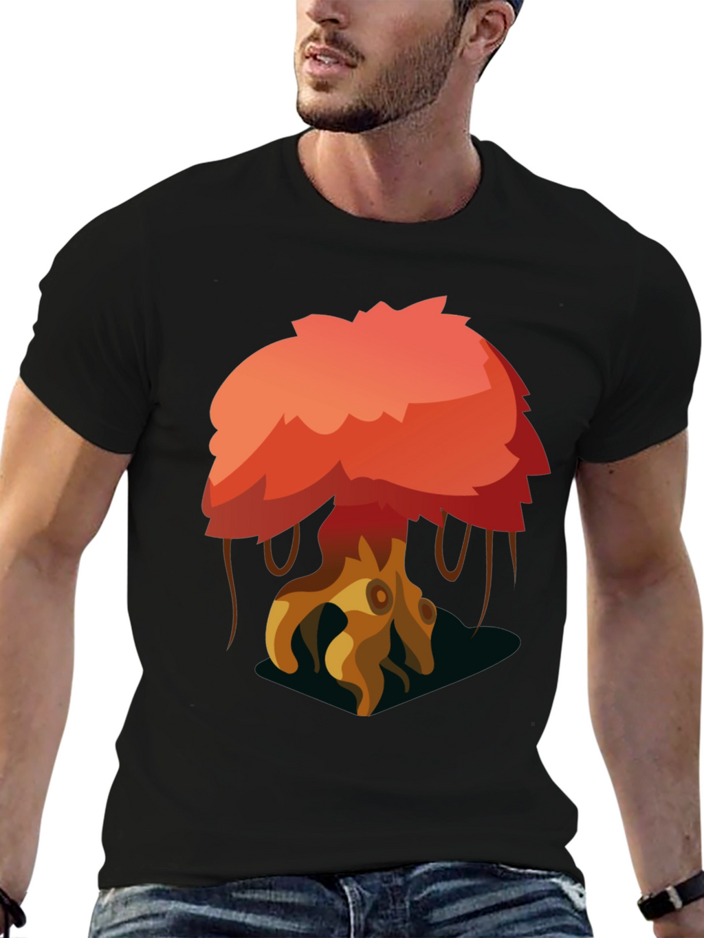 Cartoon Tree Graphic Black T-Shirt