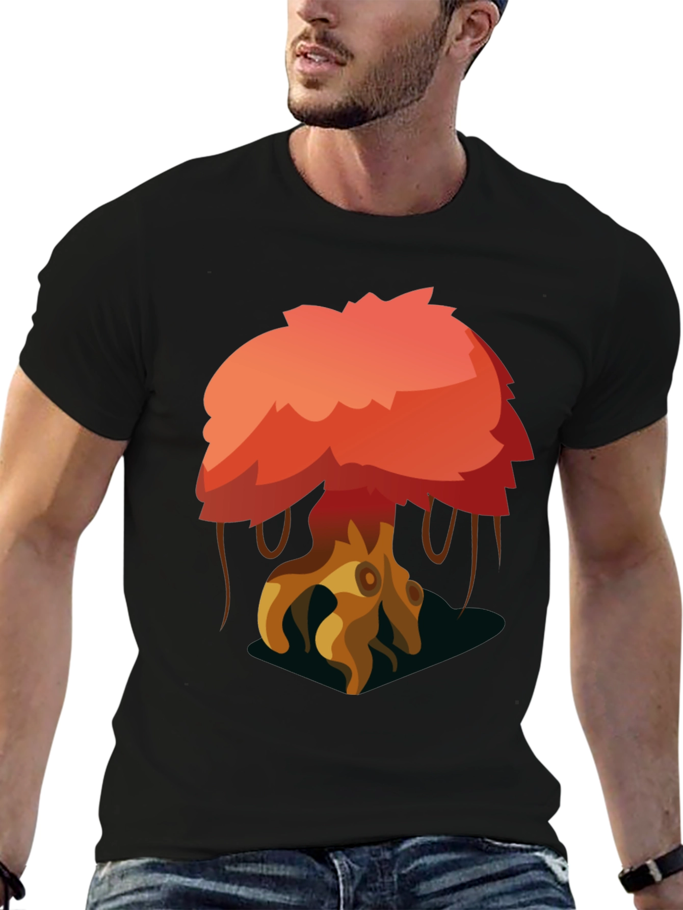Cartoon Tree Graphic Black T-Shirt