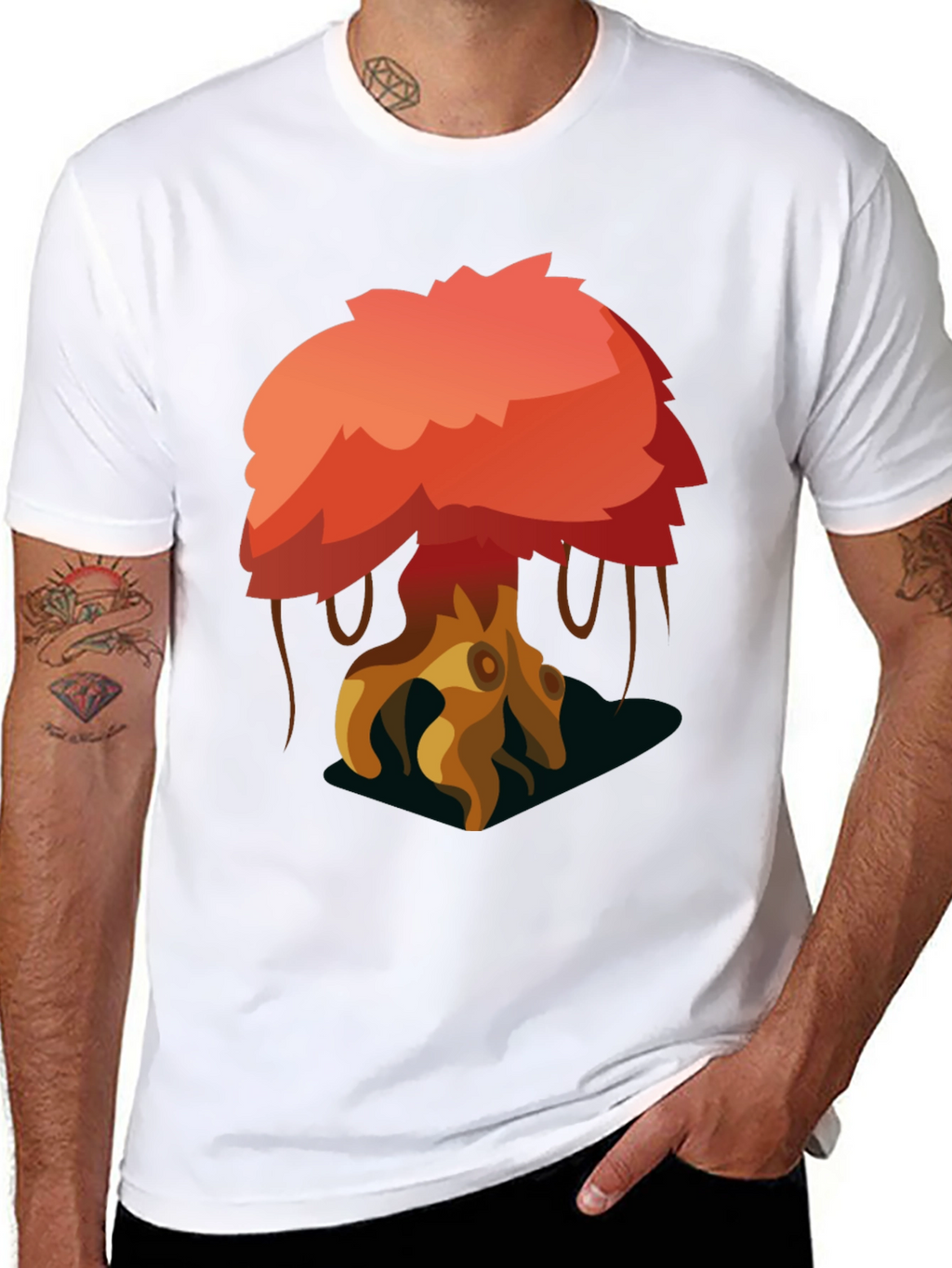 Cartoon Tree Graphic Black T-Shirt
