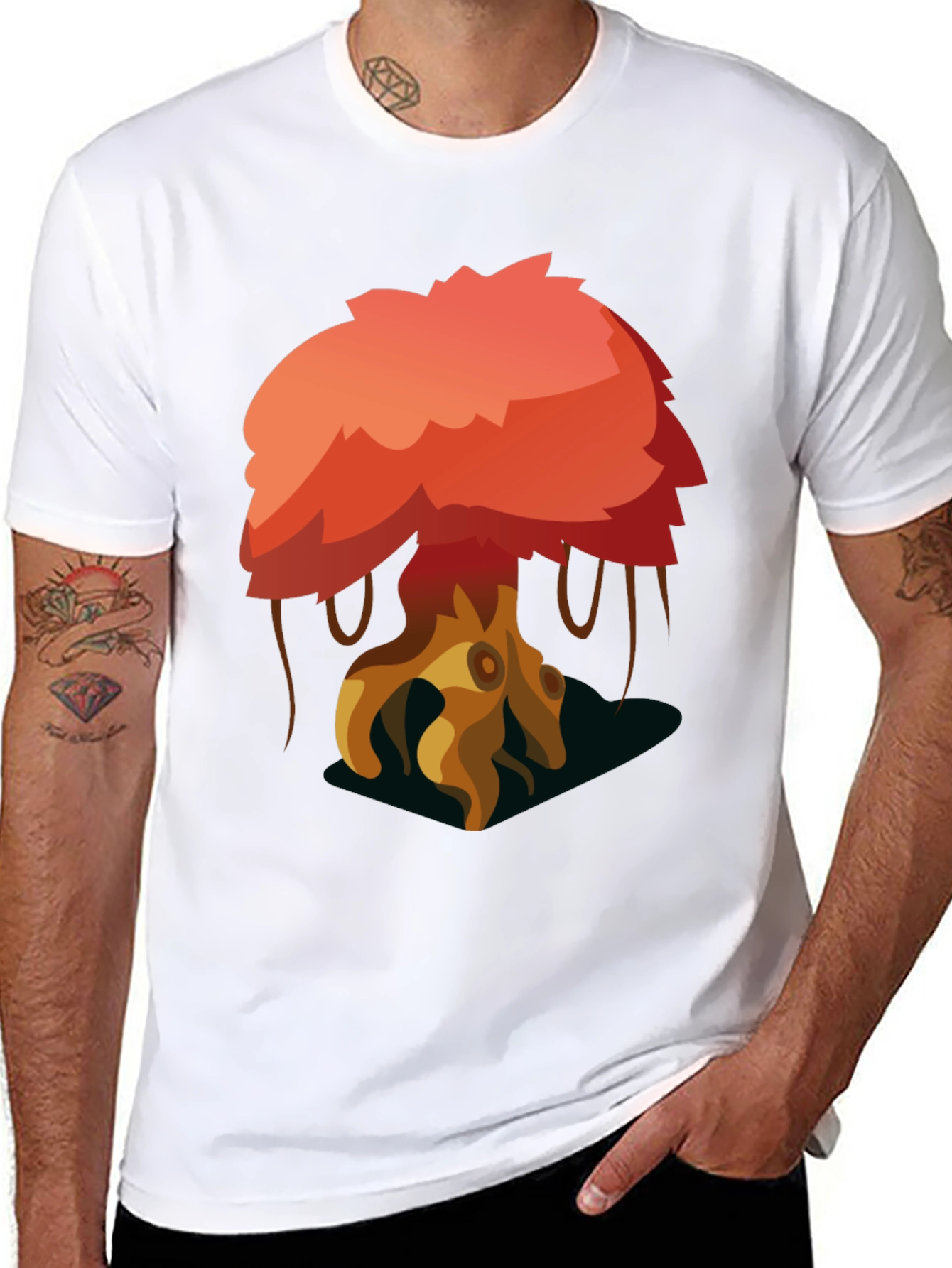 Cartoon Tree Graphic Black T-Shirt