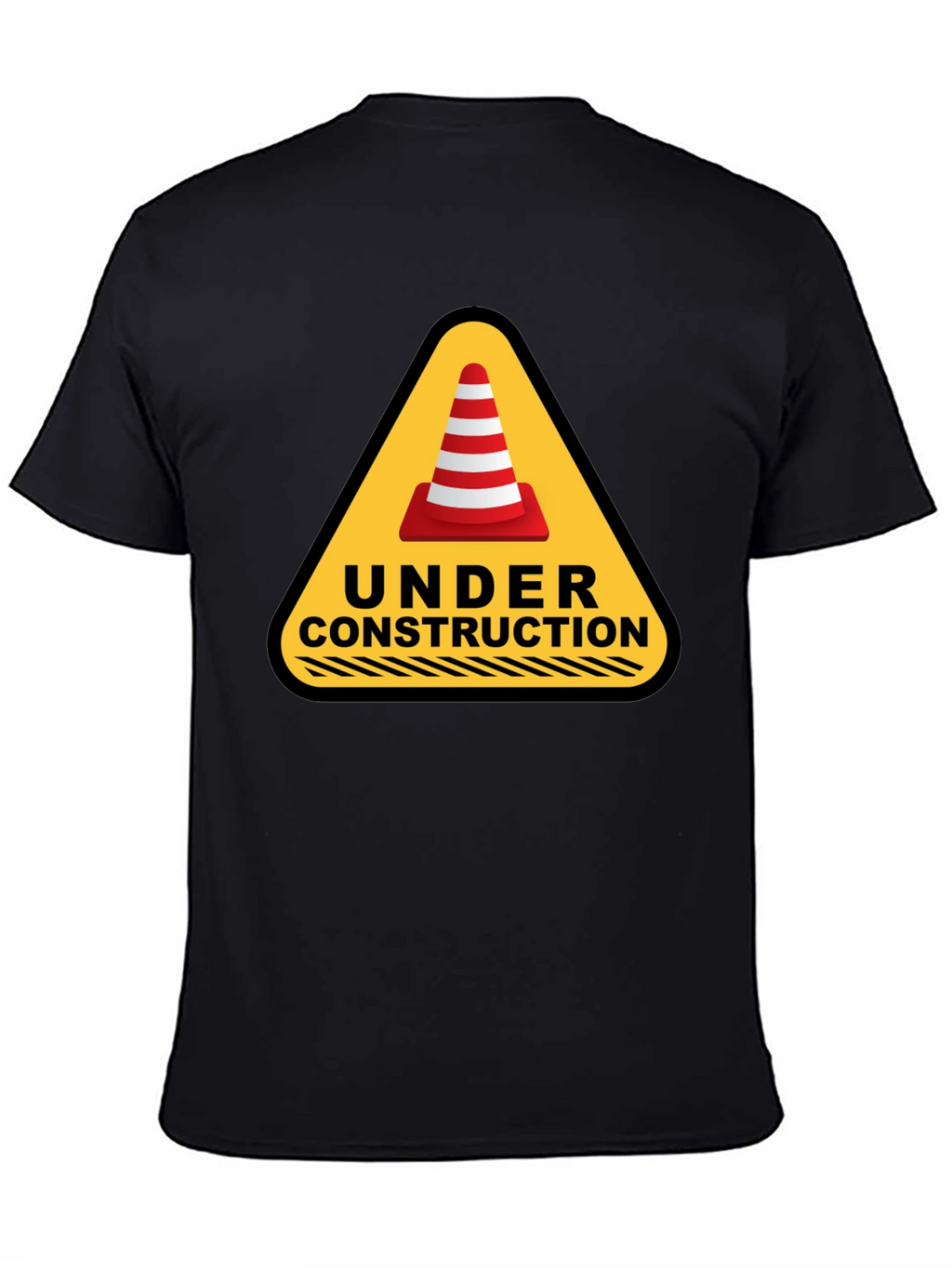 Under Construction Cone Graphic Tee - Black Cotton T-Shirt