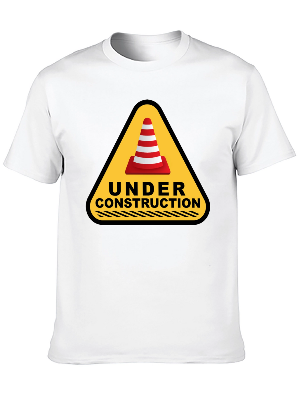 Under Construction Cone Graphic Tee - Black Cotton T-Shirt