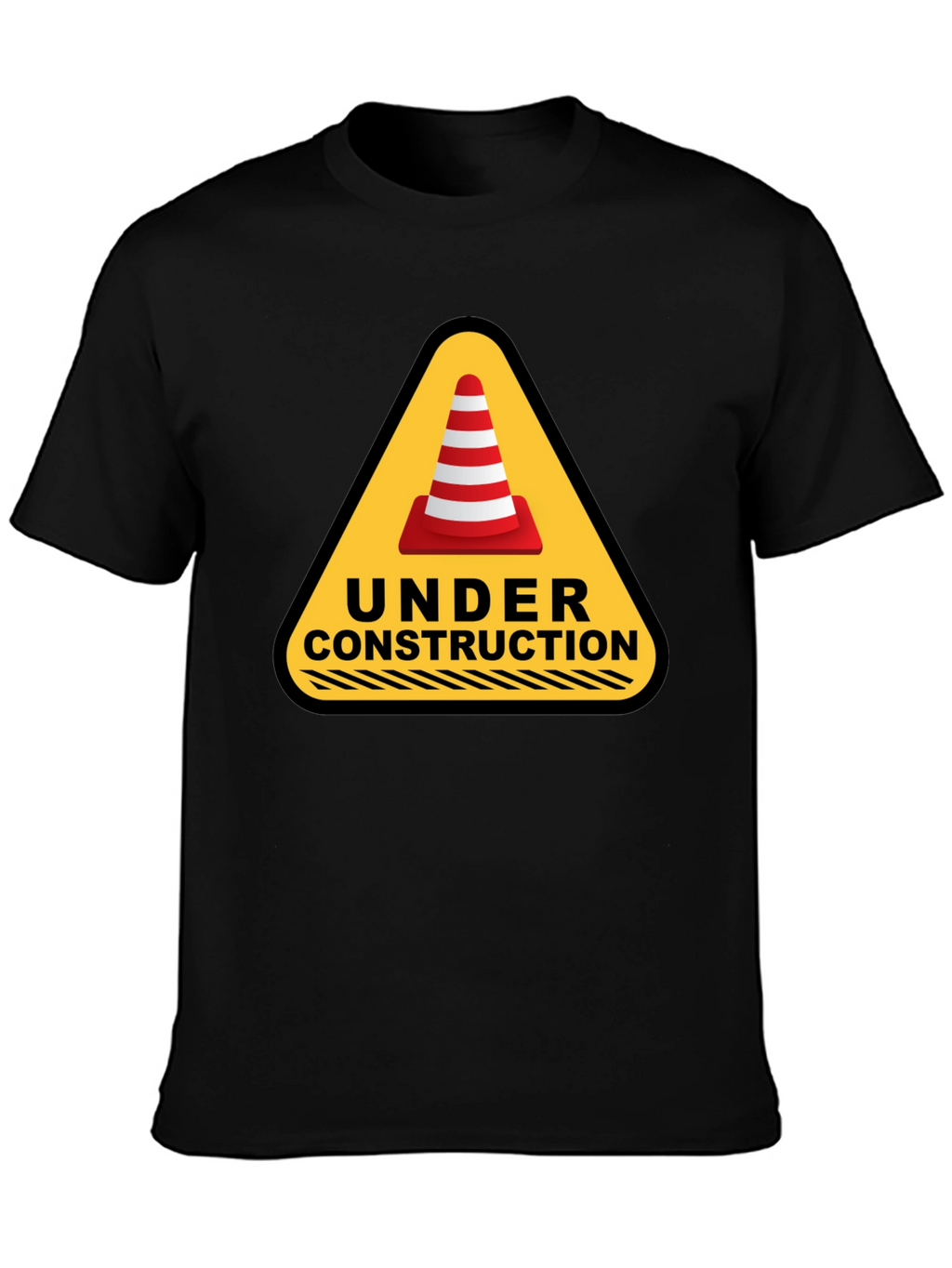Under Construction Cone Graphic Tee - Black Cotton T-Shirt
