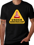 Under Construction Cone Graphic Tee - Black Cotton T-Shirt