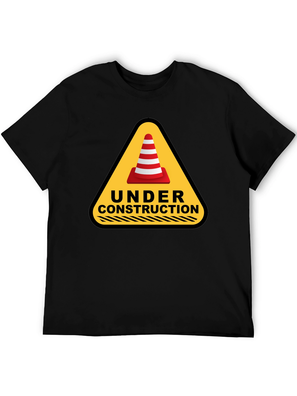 Under Construction Cone Graphic Tee - Black Cotton T-Shirt