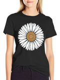 Daisy Flower Graphic Black T-Shirt