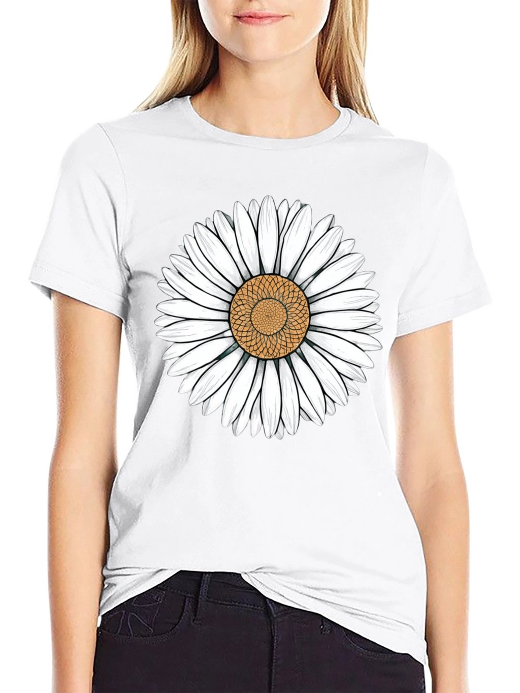 Daisy Flower Graphic Black T-Shirt