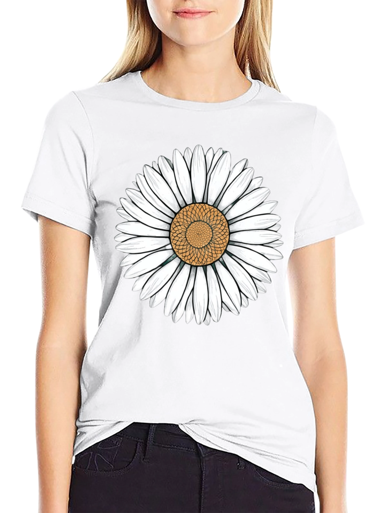 Daisy Flower Graphic Black T-Shirt