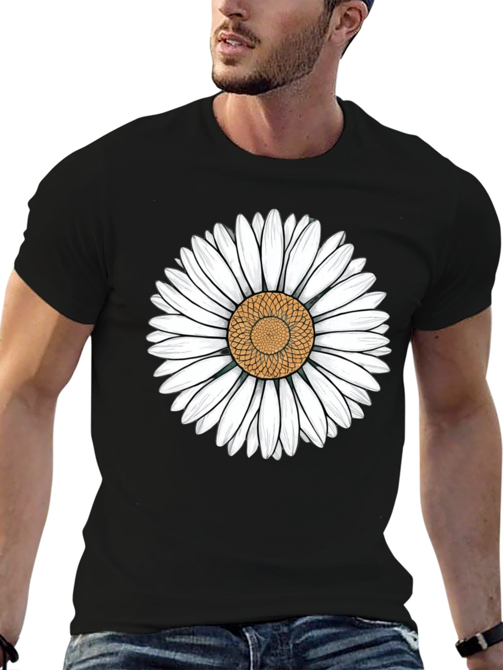Daisy Flower Graphic Black T-Shirt