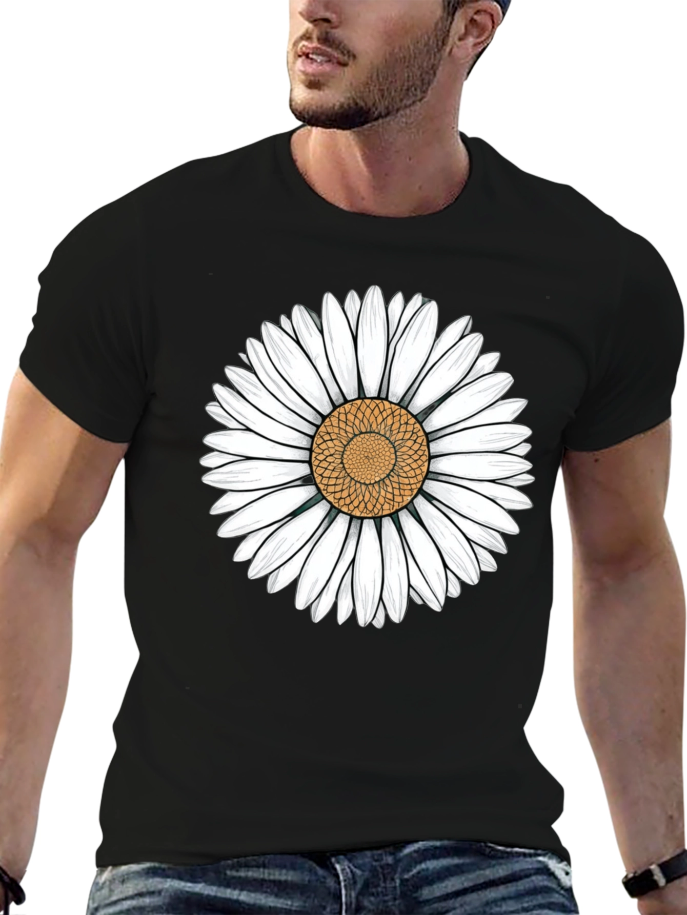 Daisy Flower Graphic Black T-Shirt
