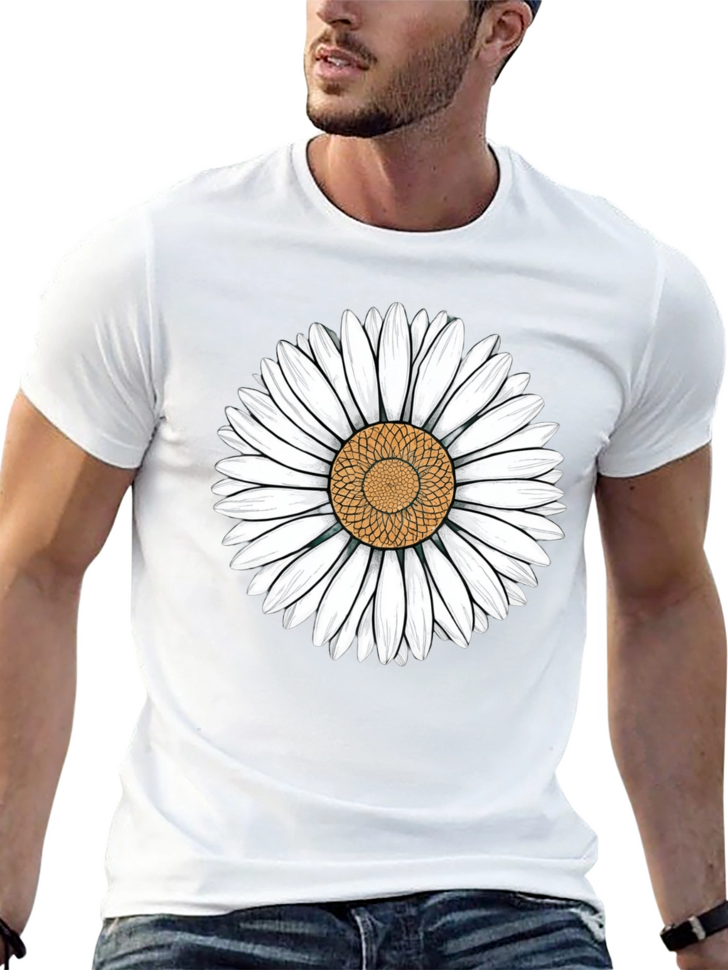 Daisy Flower Graphic Black T-Shirt