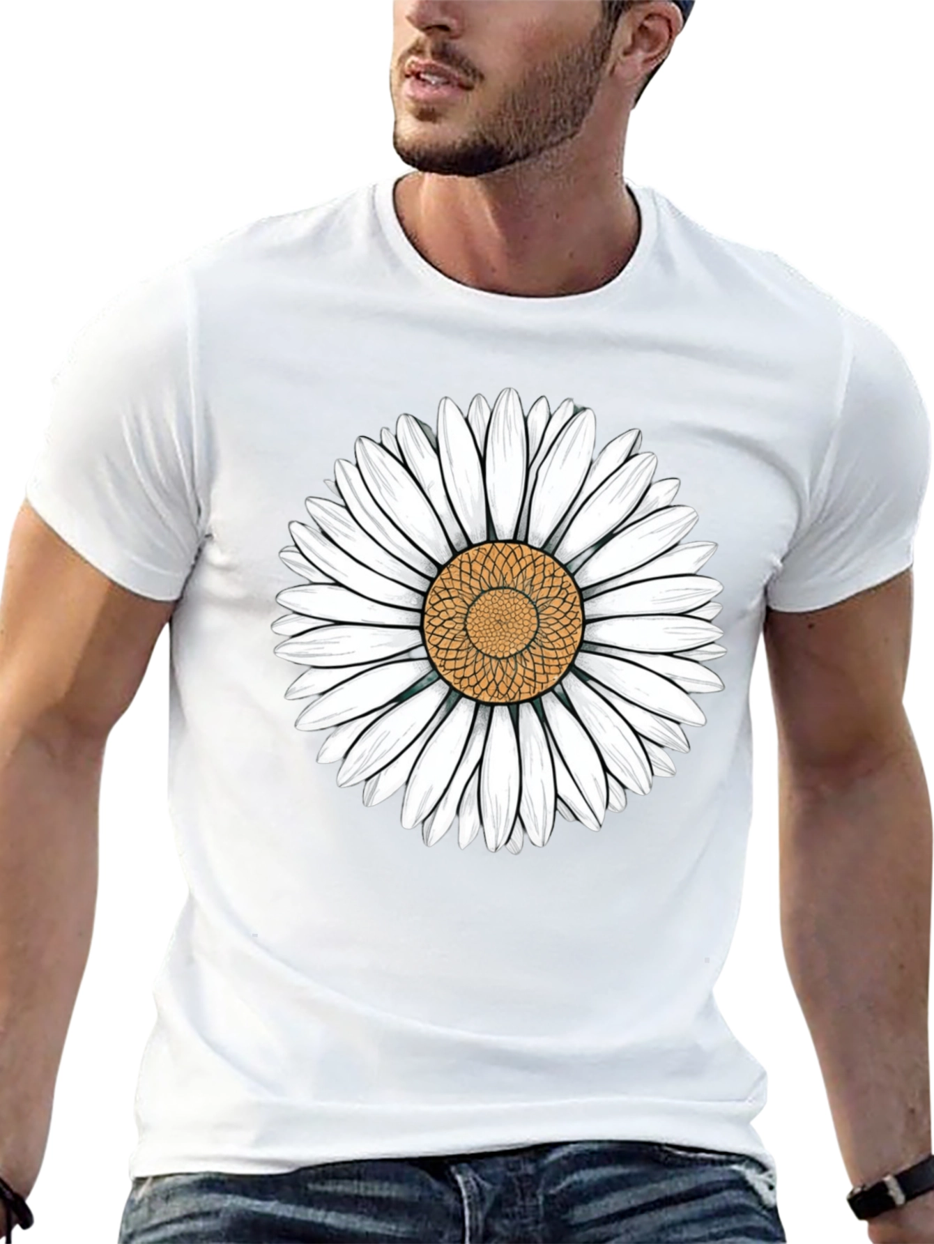 Daisy Flower Graphic Black T-Shirt