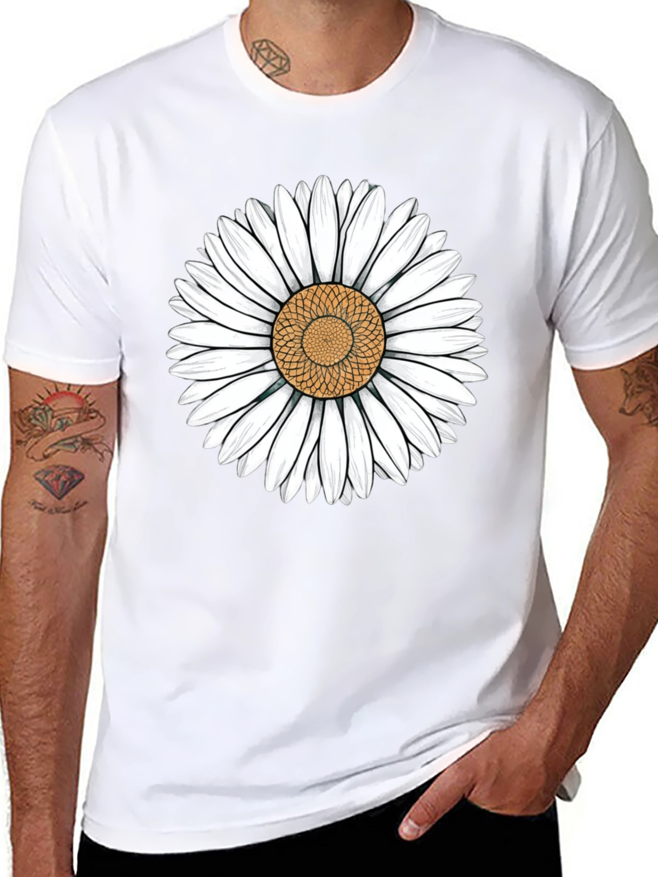 Daisy Flower Graphic Black T-Shirt