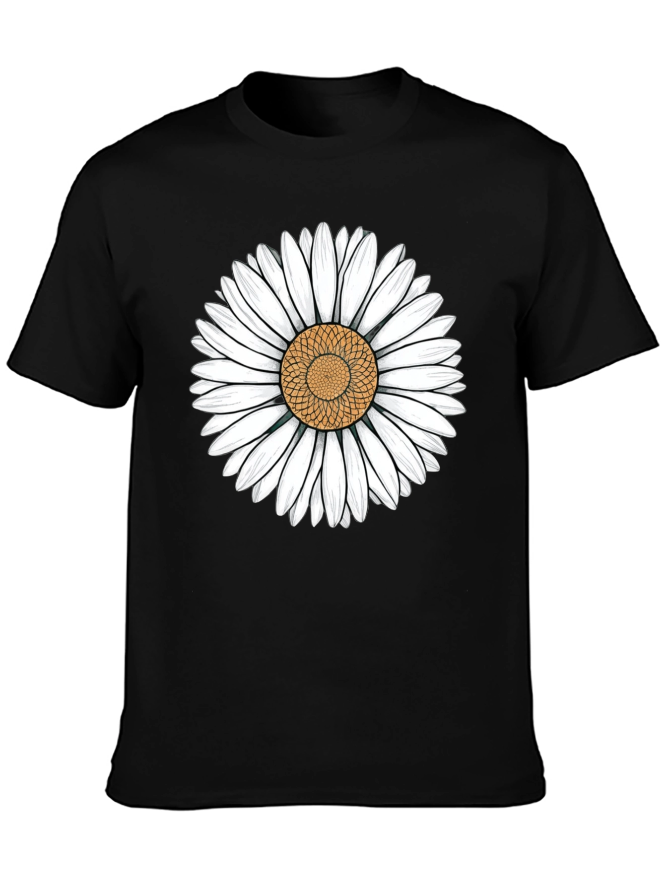 Daisy Flower Graphic Black T-Shirt