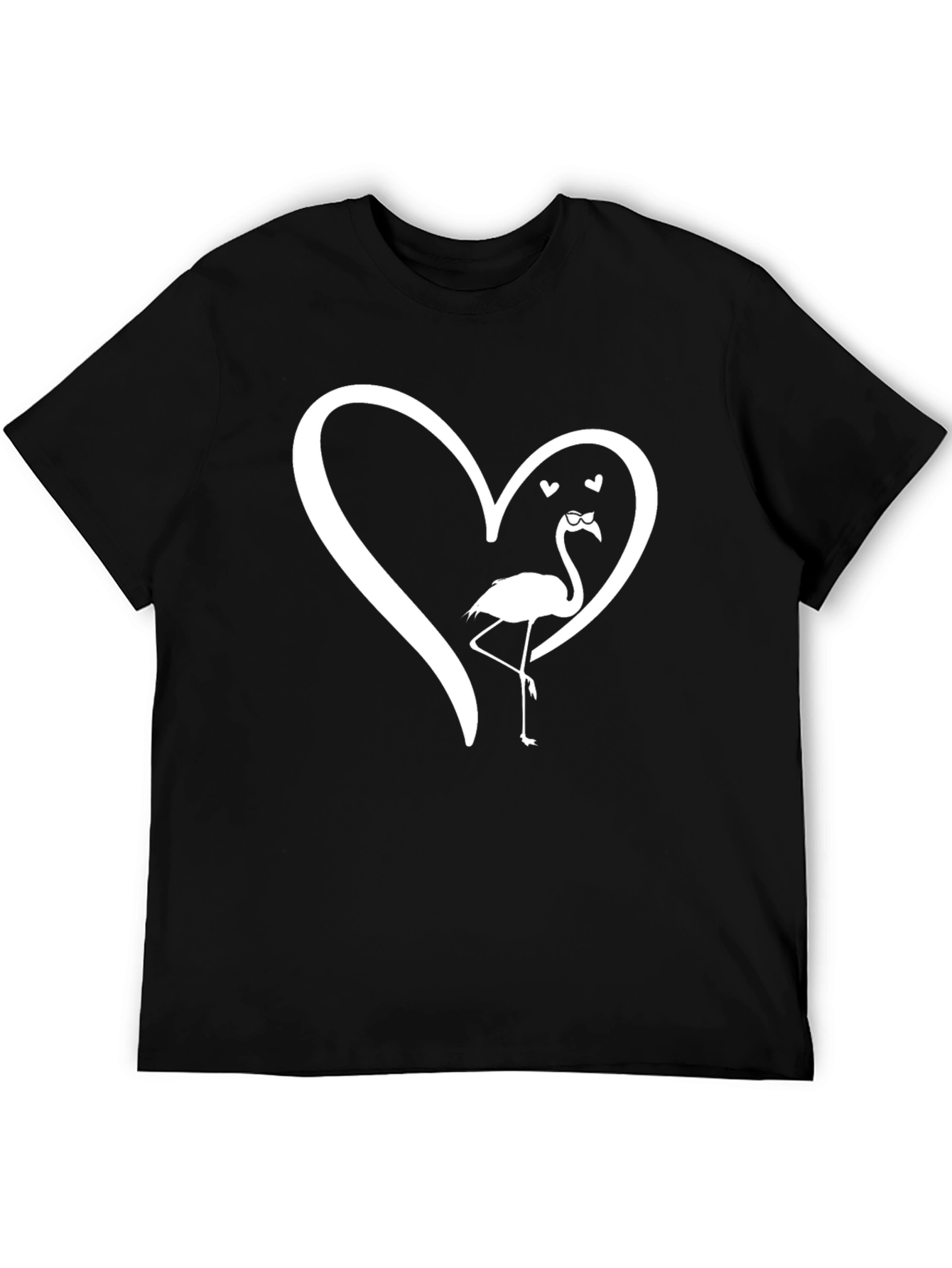 Mens Black Flamingo Heart Graphic Tee