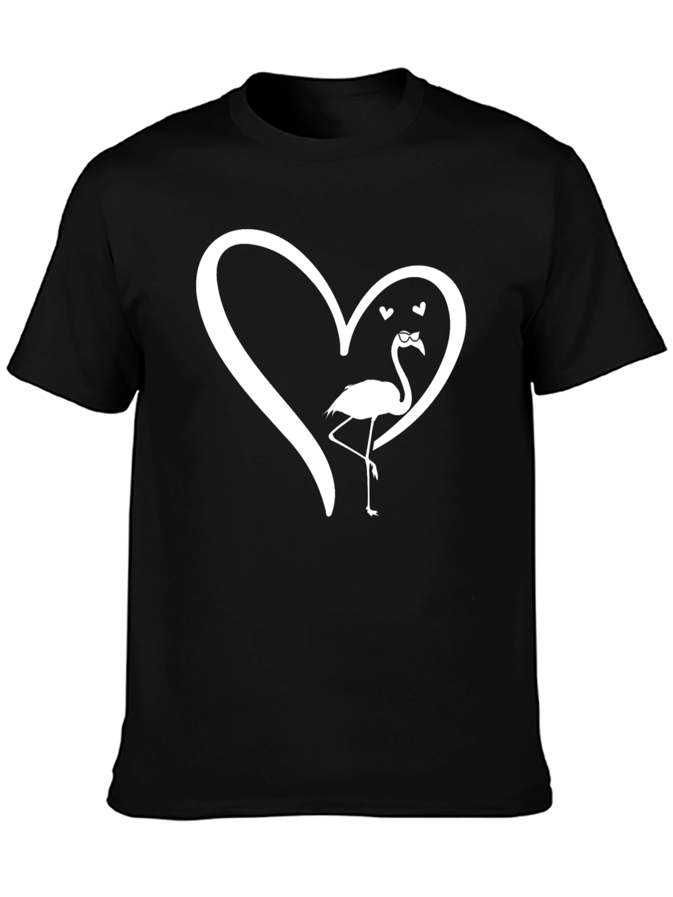 Mens Black Flamingo Heart Graphic Tee