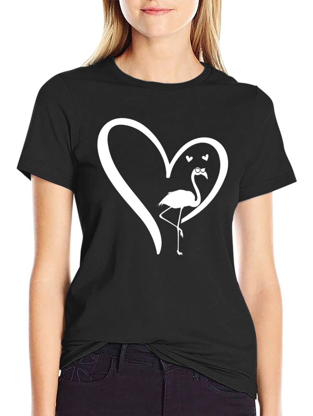 Mens Black Flamingo Heart Graphic Tee