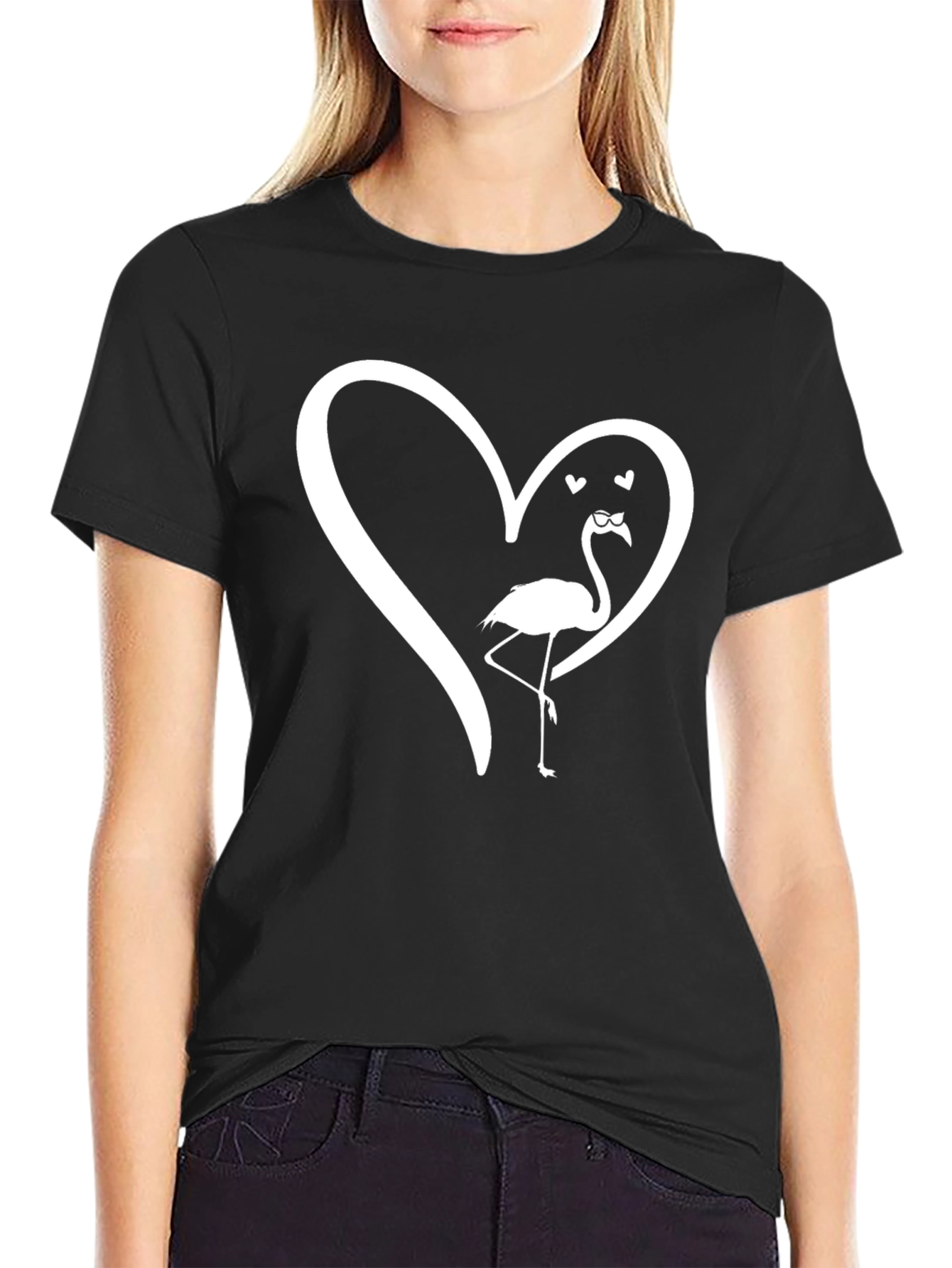 Mens Black Flamingo Heart Graphic Tee