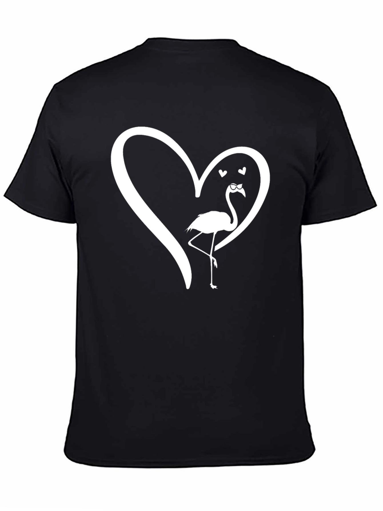 Mens Black Flamingo Heart Graphic Tee