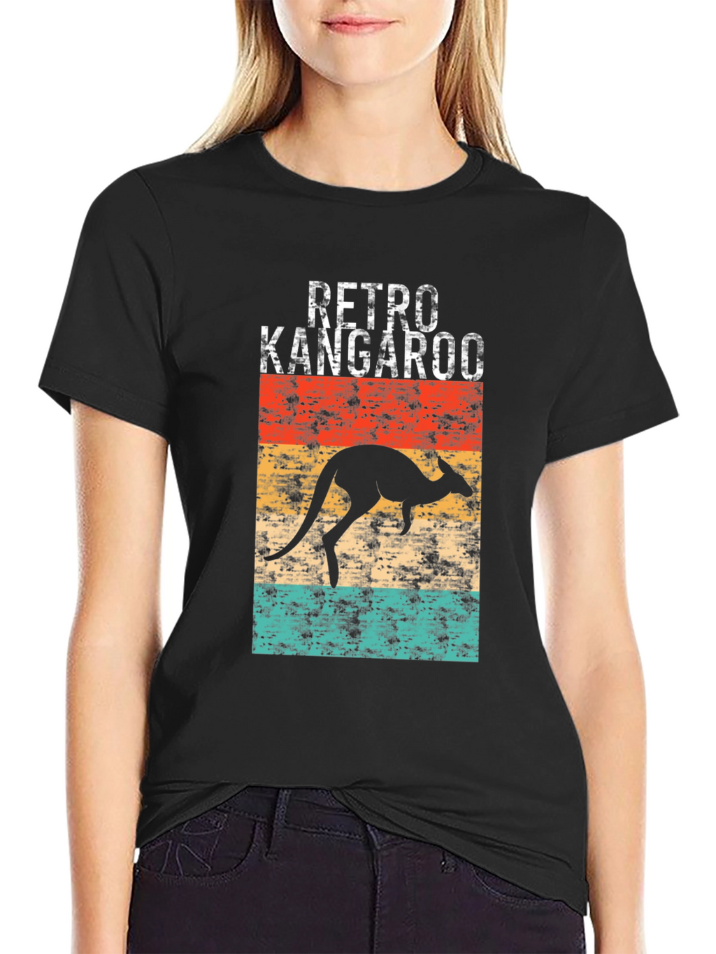 Retro Kangaroo Graphic Tee - Black