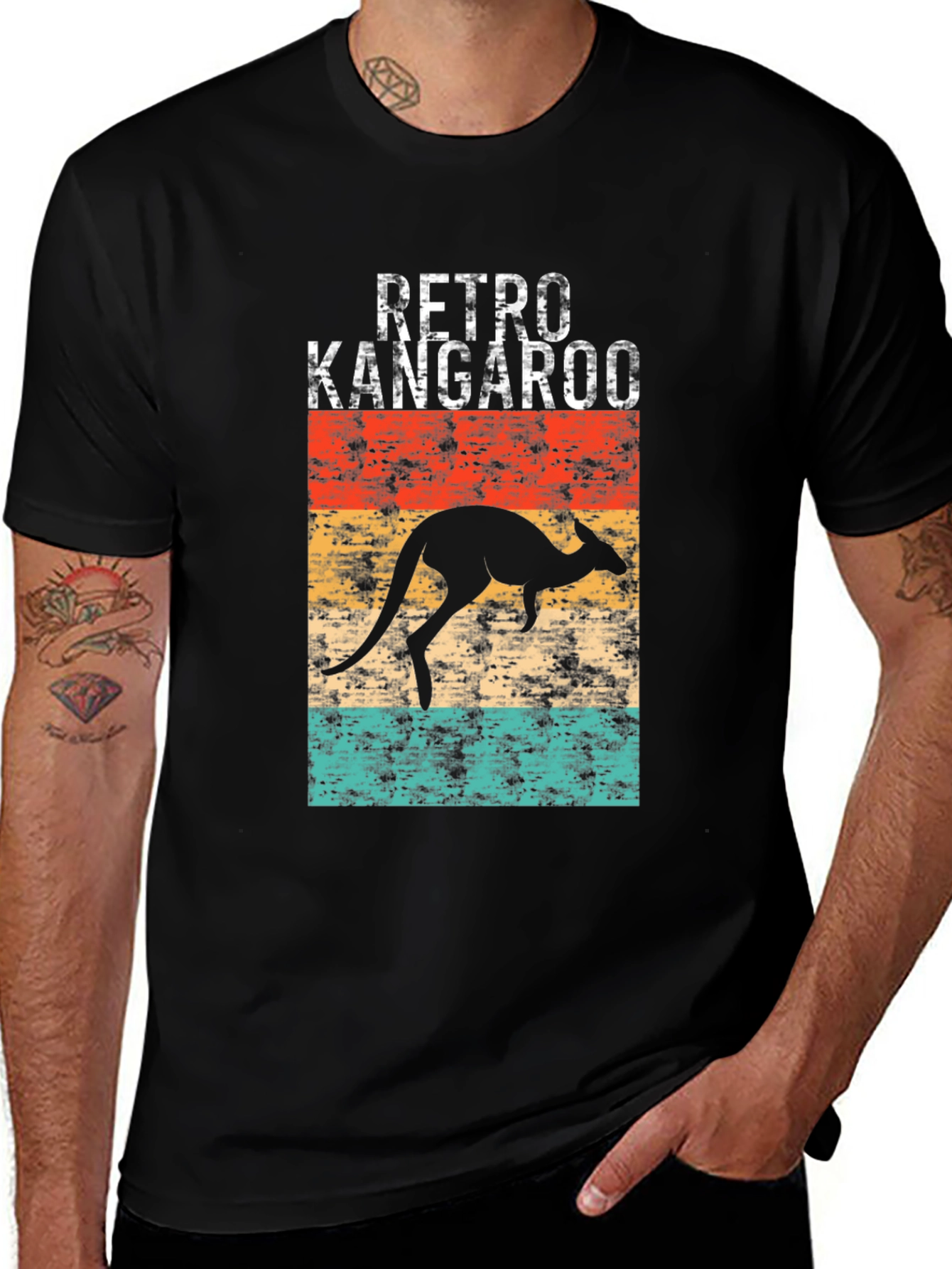 Retro Kangaroo Graphic Tee - Black