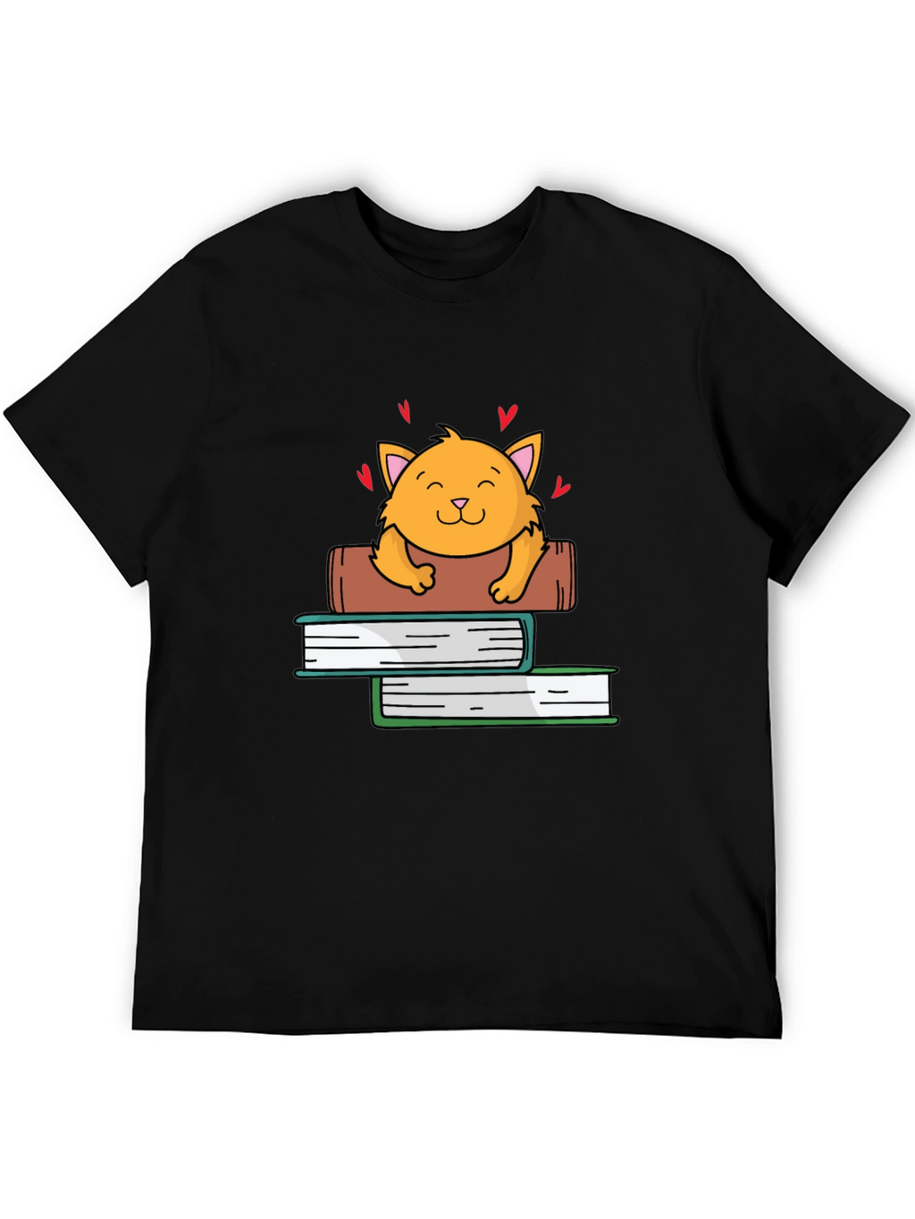Cute Cat on Books Graphic Tee