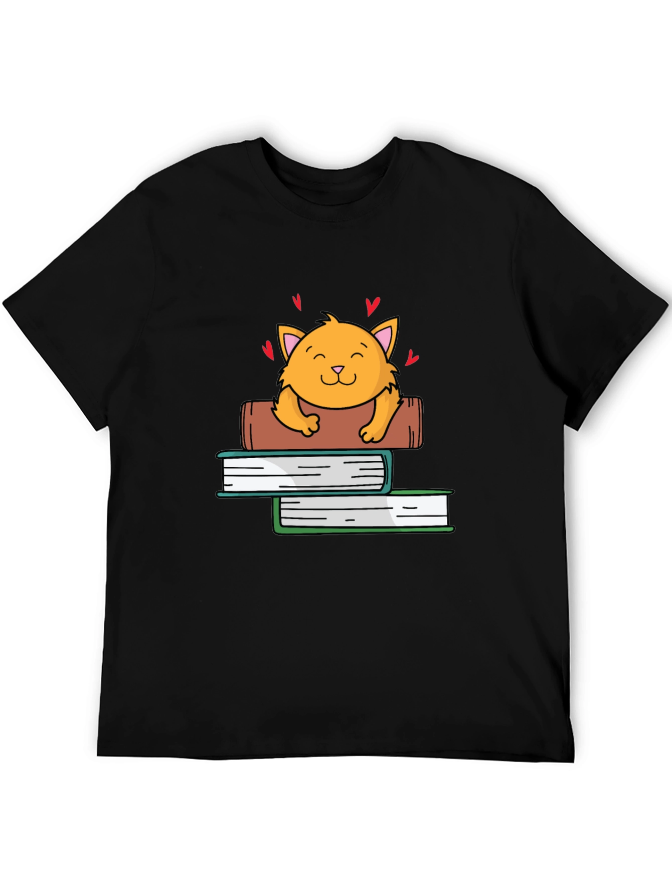 Cute Cat on Books Graphic Tee