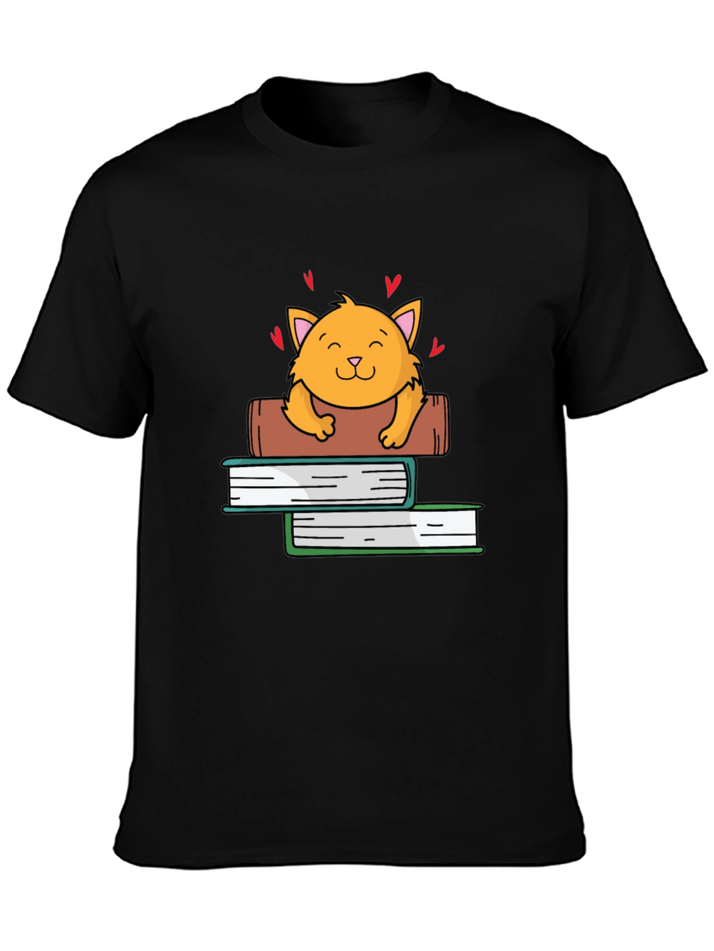 Cute Cat on Books Graphic Tee