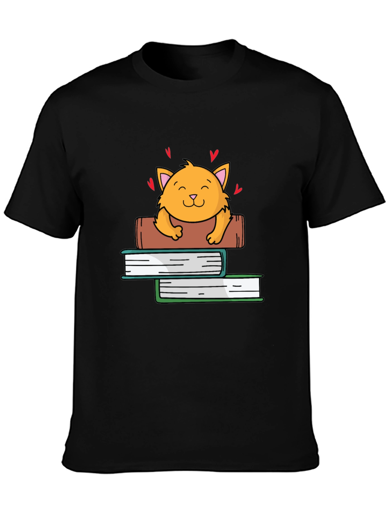 Cute Cat on Books Graphic Tee
