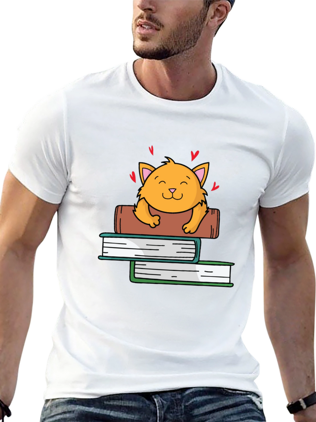 Cute Cat on Books Graphic Tee