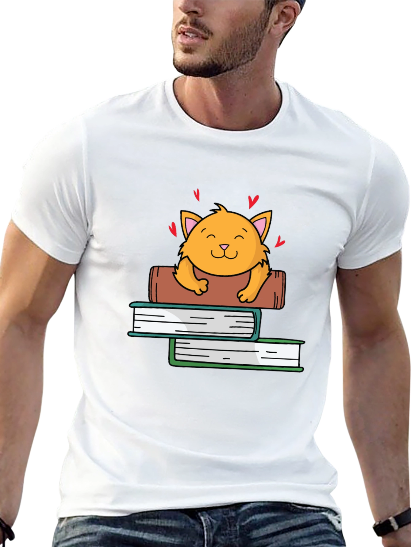 Cute Cat on Books Graphic Tee
