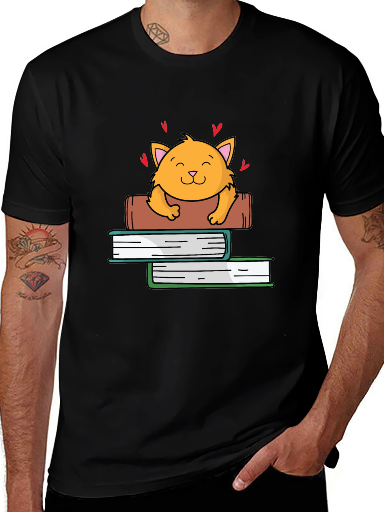 Cute Cat on Books Graphic Tee