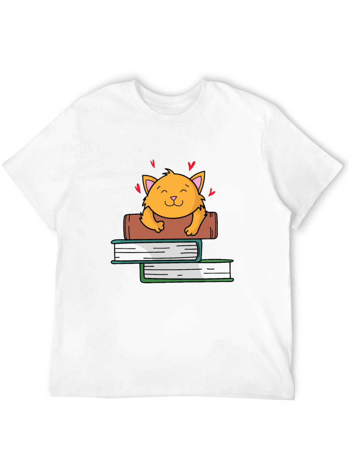 Cute Cat on Books Graphic Tee