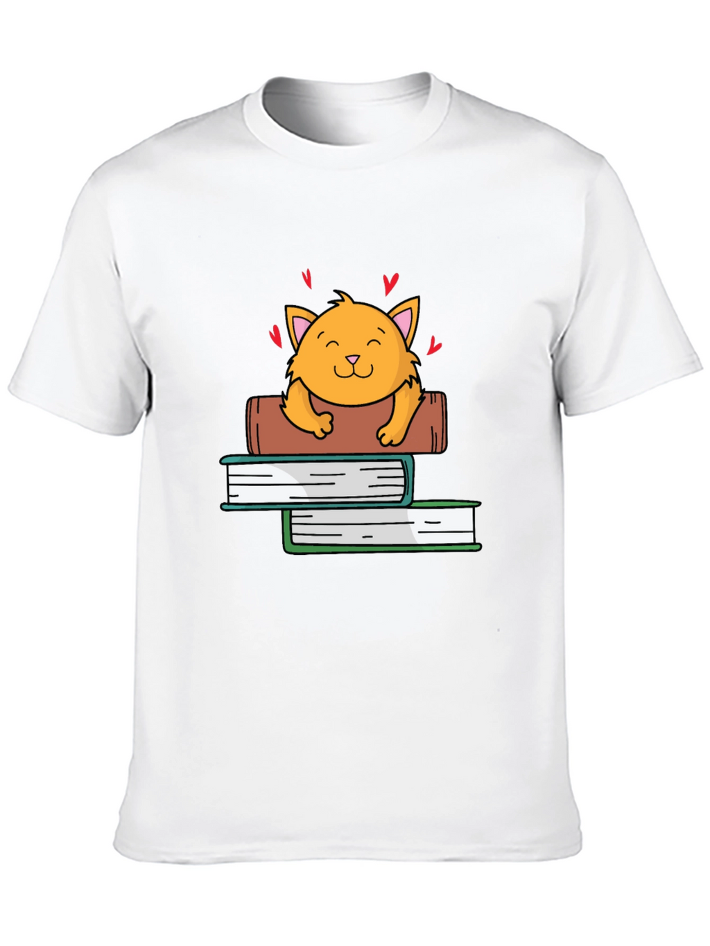 Cute Cat on Books Graphic Tee