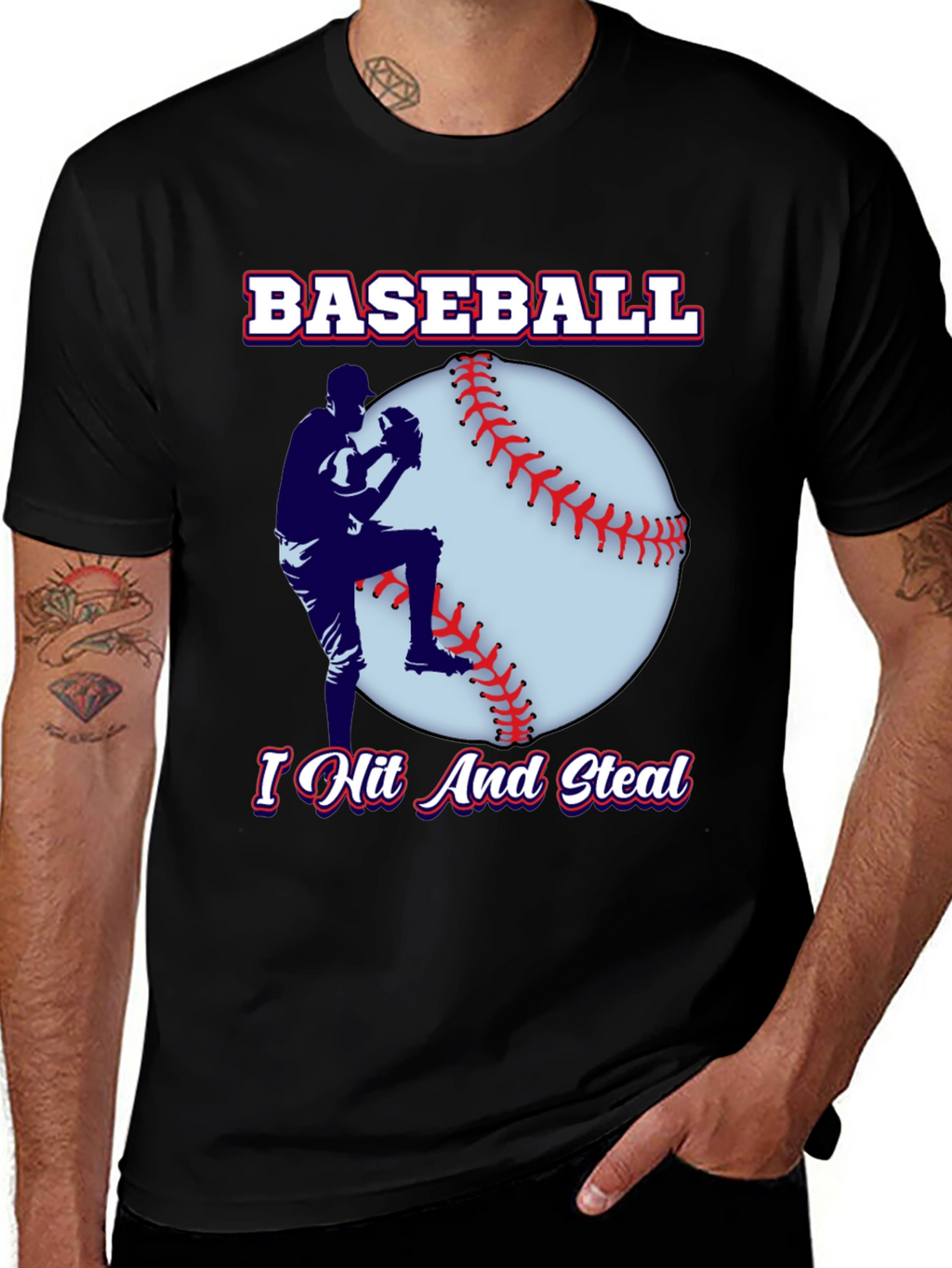 Baseball Player Black T-Shirt