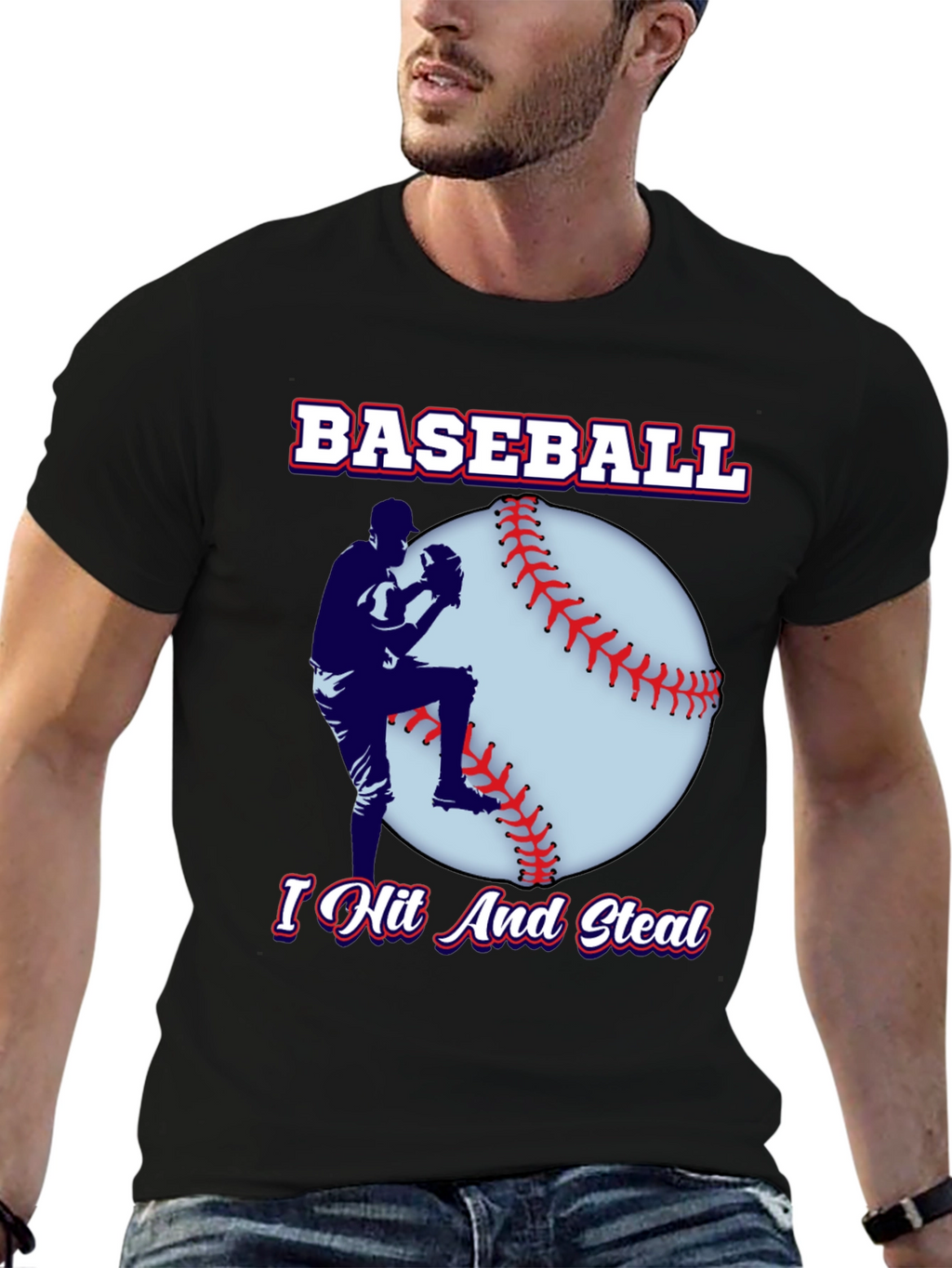 Baseball Player Black T-Shirt