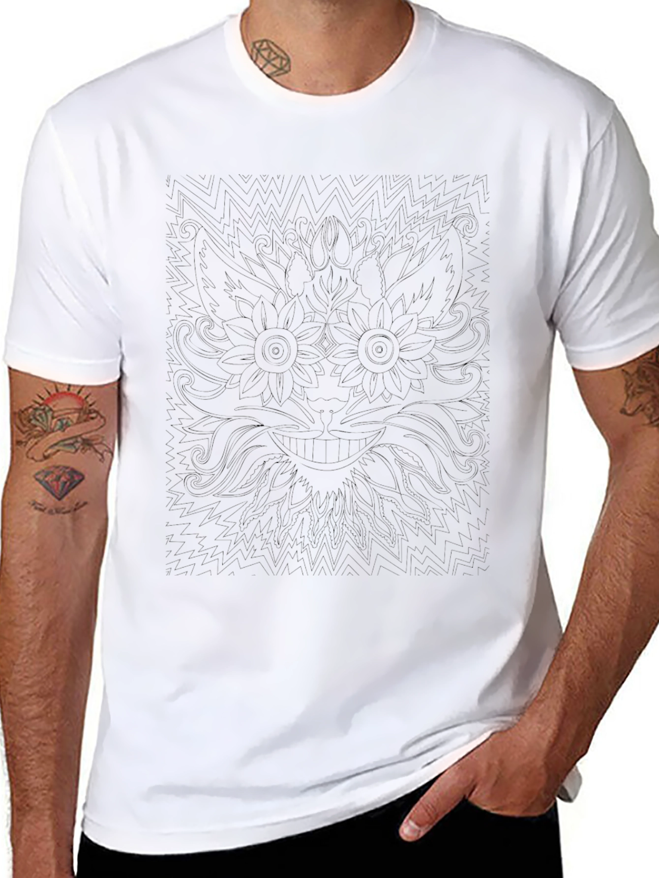 Mens Black Graphic Tee - Abstract Floral Design
