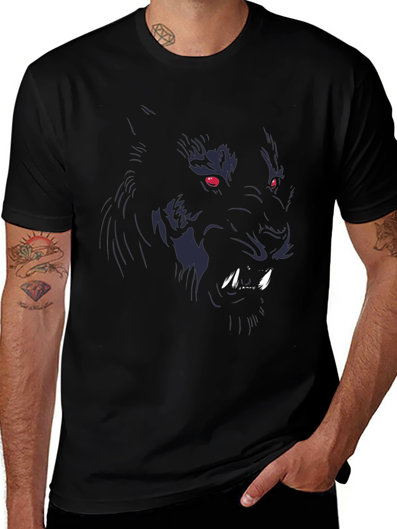 Mens Black Wolf Graphic Tee - Fierce Design