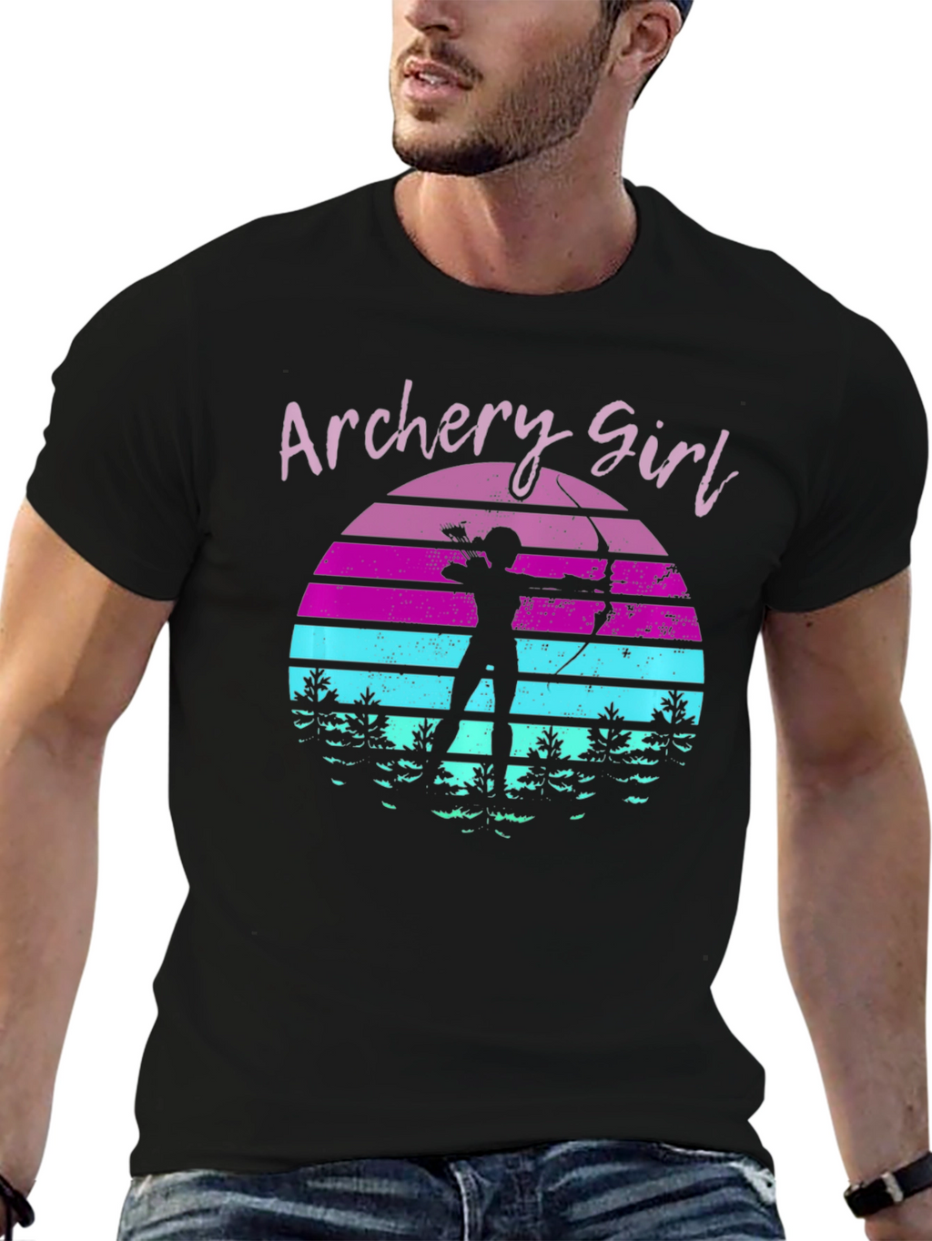 Archery Girl Sunset Black T-Shirt