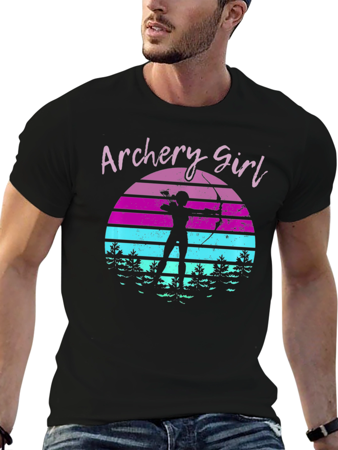 Archery Girl Sunset Black T-Shirt