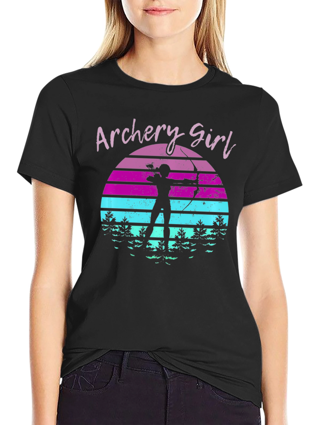 Archery Girl Sunset Black T-Shirt