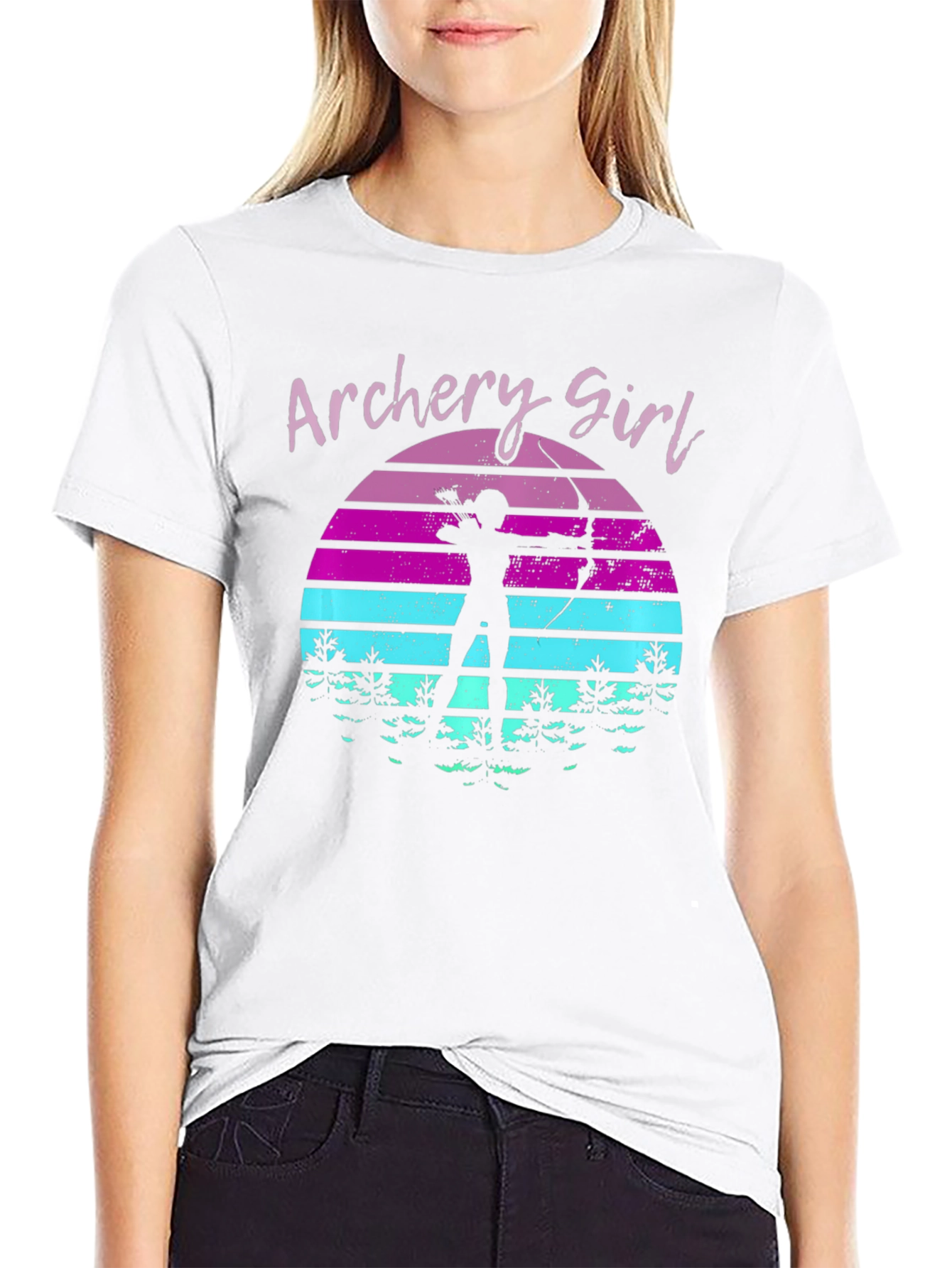 Archery Girl Sunset Black T-Shirt
