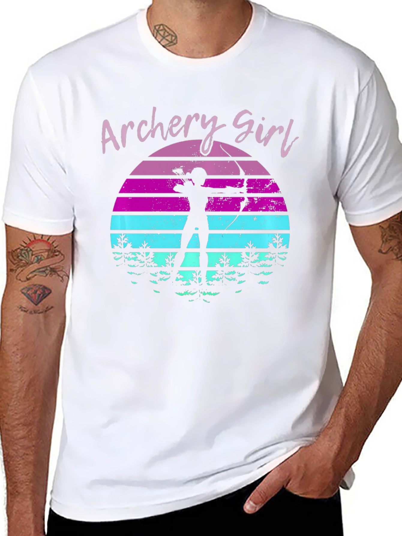 Archery Girl Sunset Black T-Shirt
