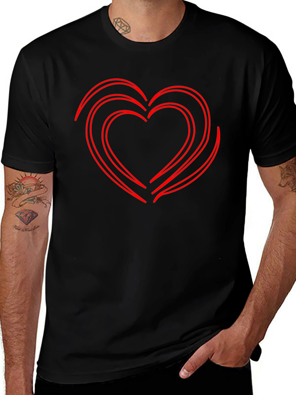 Red Heart Graphic Black T-Shirt