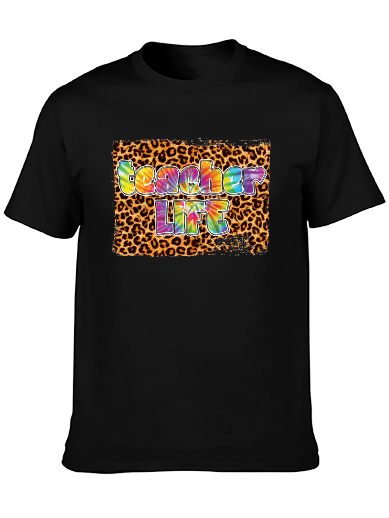 Teacher Life Tie-Dye Leopard Print T-Shirt