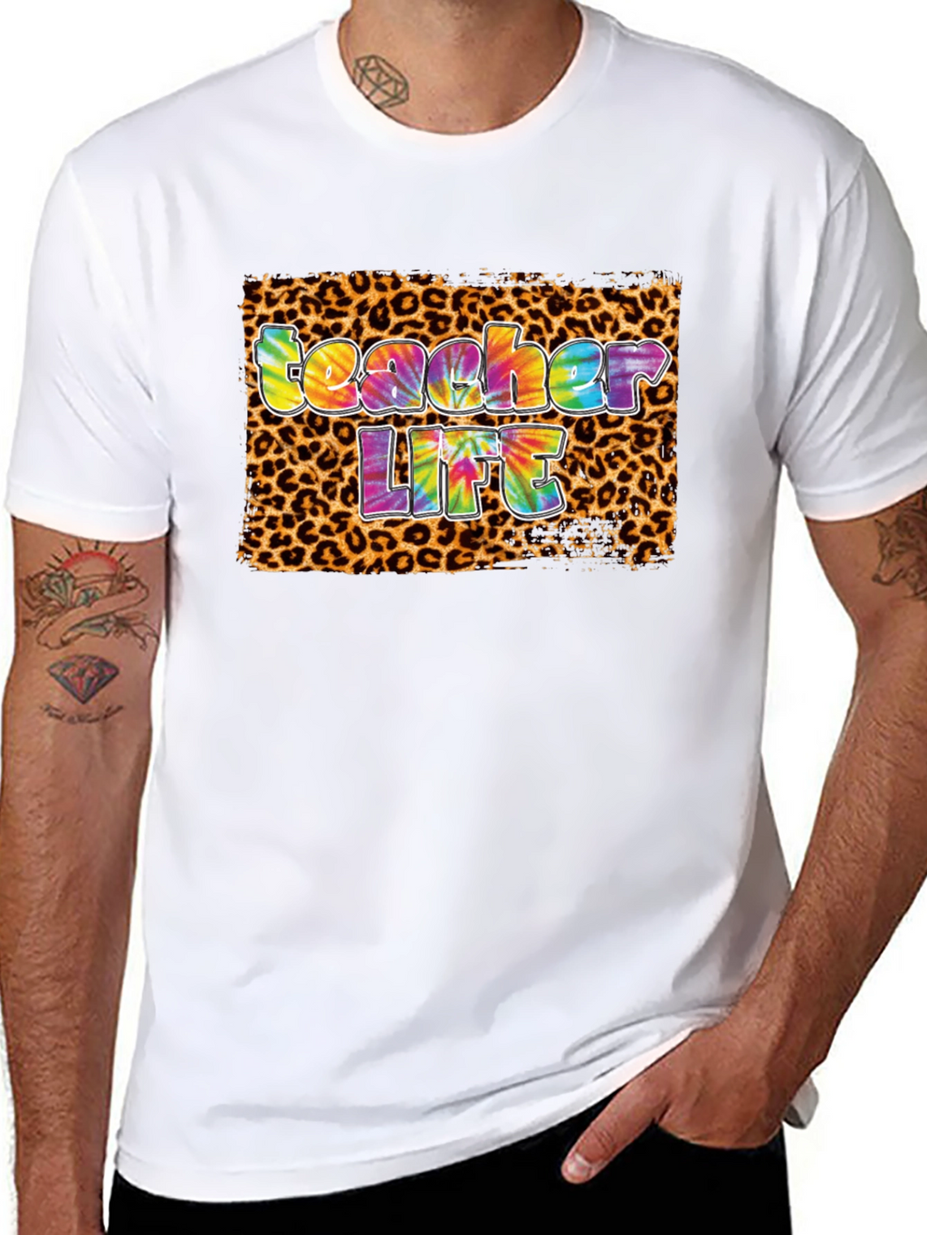 Teacher Life Tie-Dye Leopard Print T-Shirt