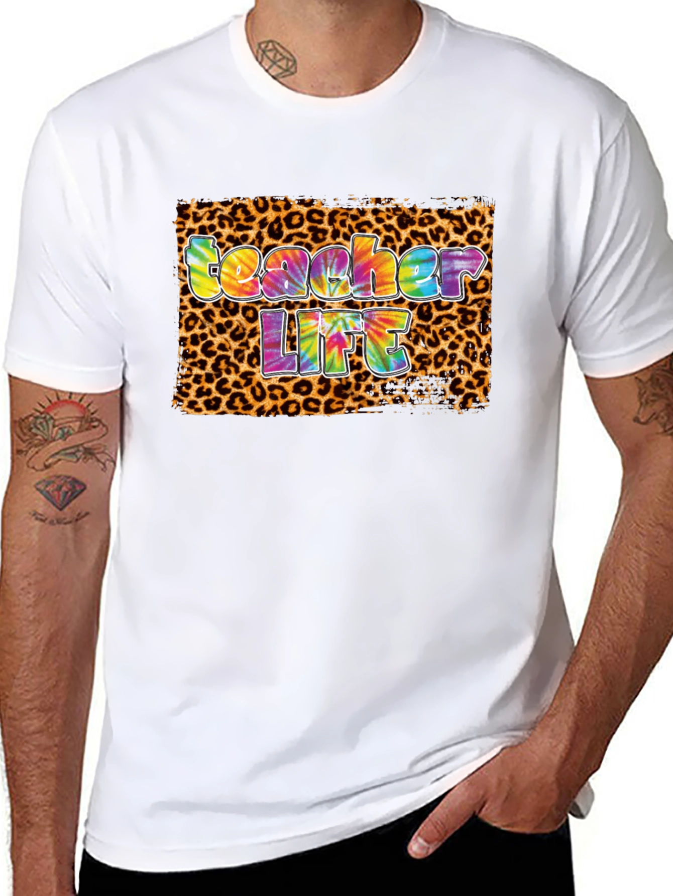 Teacher Life Tie-Dye Leopard Print T-Shirt